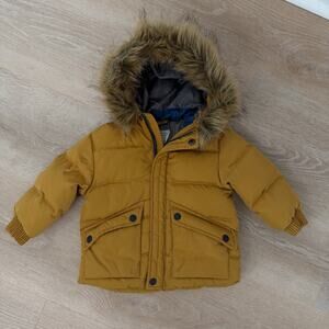 Baby Boy Zara Down Coat Jacket Fur Hood Size 9/12